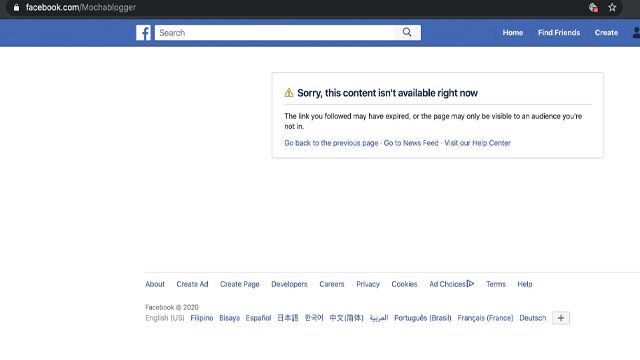 ‘Mocha Uson Blog’ Facebook page is down