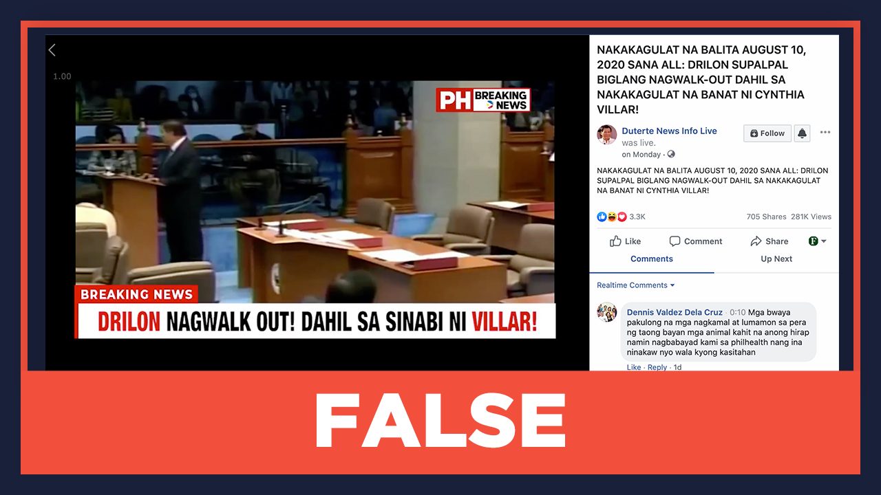 FALSE:  Video of Drilon walking out from Senate session on August 10