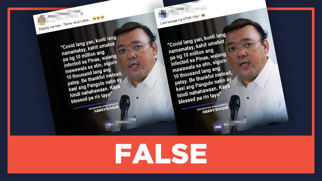 FALSE: Roque quote on 10,000 COVID-19 deaths