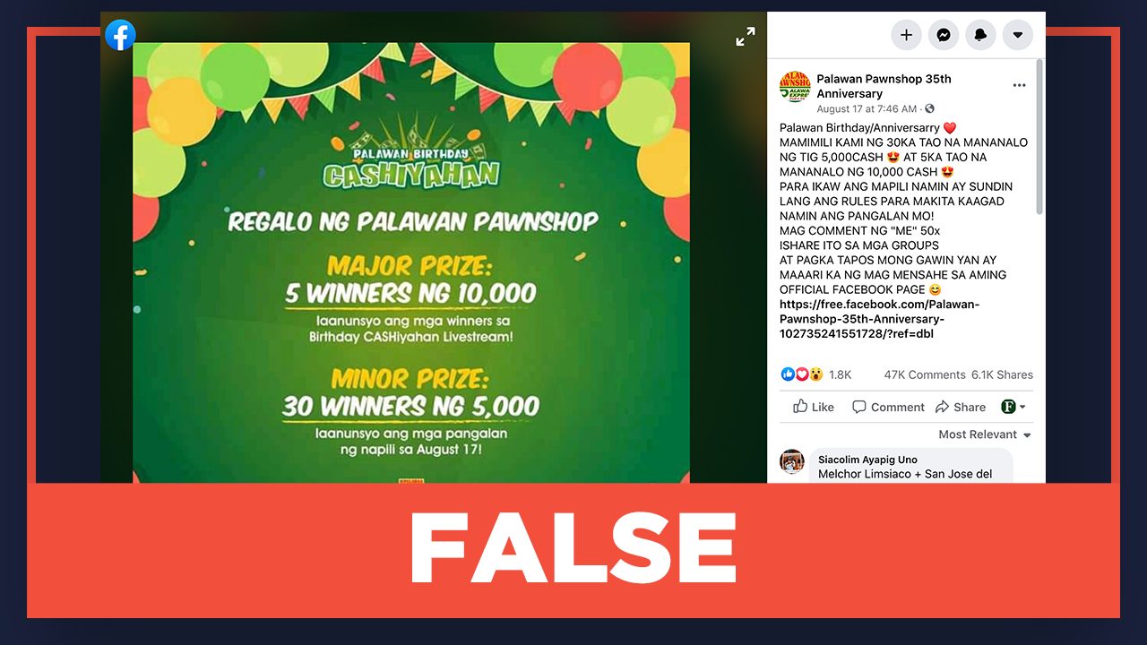 FALSE: Pawnshop chain’s anniversary Facebook promo
