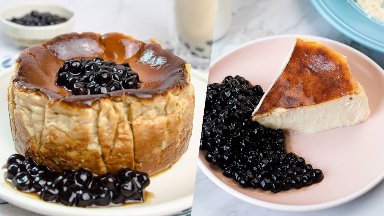 This earl grey burnt basque cheesecake comes with pearls