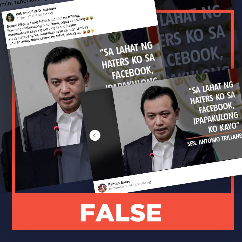 FALSE: Trillanes quote on Facebook haters