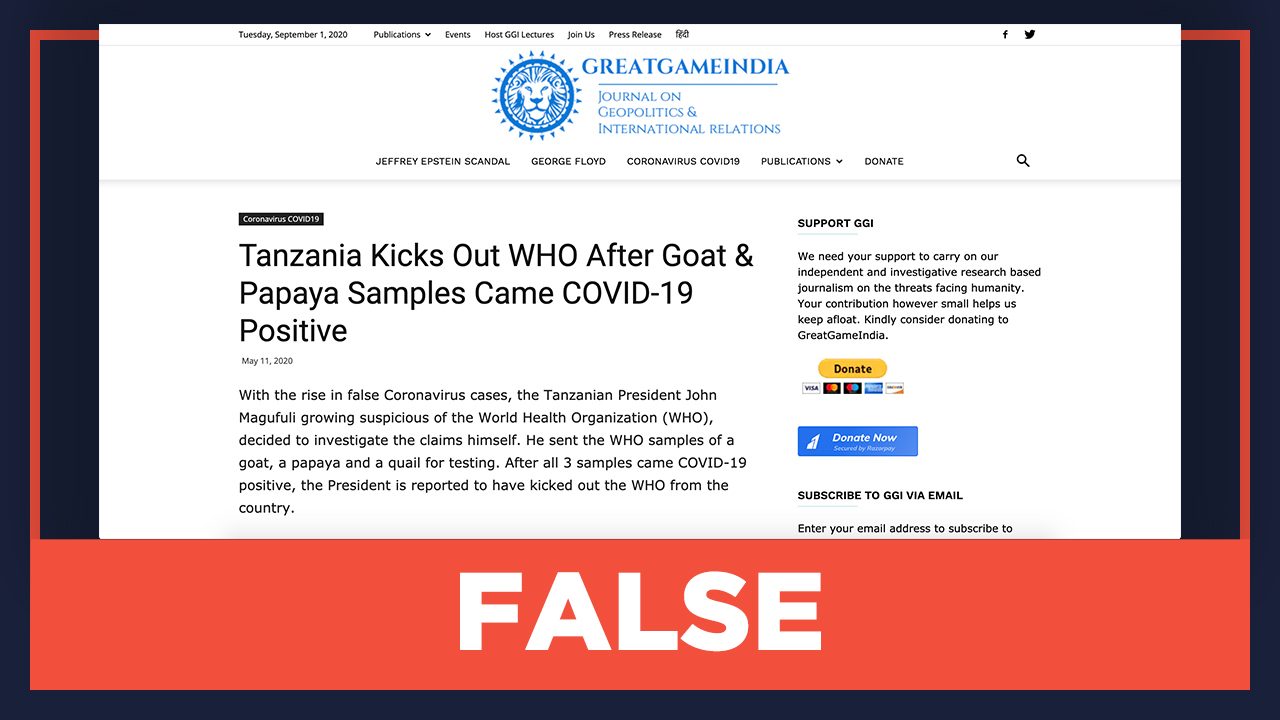 FALSE: Tanzania kicks out World Health Organization