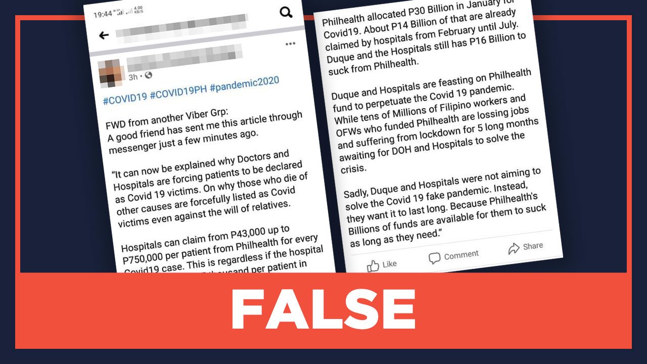 FALSE: Hospitals can claim up to P750,000 for COVID-19 treatment regardless of actual cost