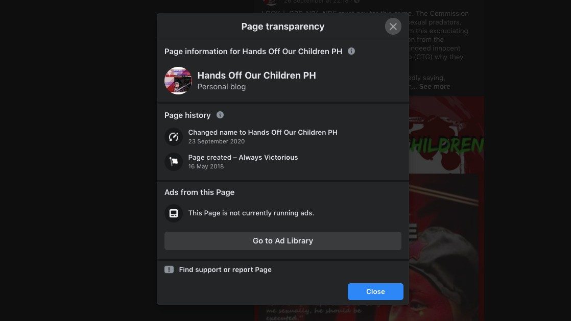 Closed Facebook page ‘Hands Off Our Children PH’ is resurrected via renaming