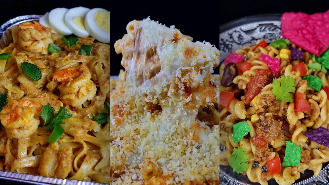 Try seafood laksa pasta, kimchi mac and cheese, taco pasta from this kitchen