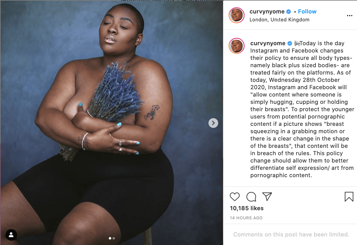 Plus-size model prompts relaxing of Instagram nudity policy