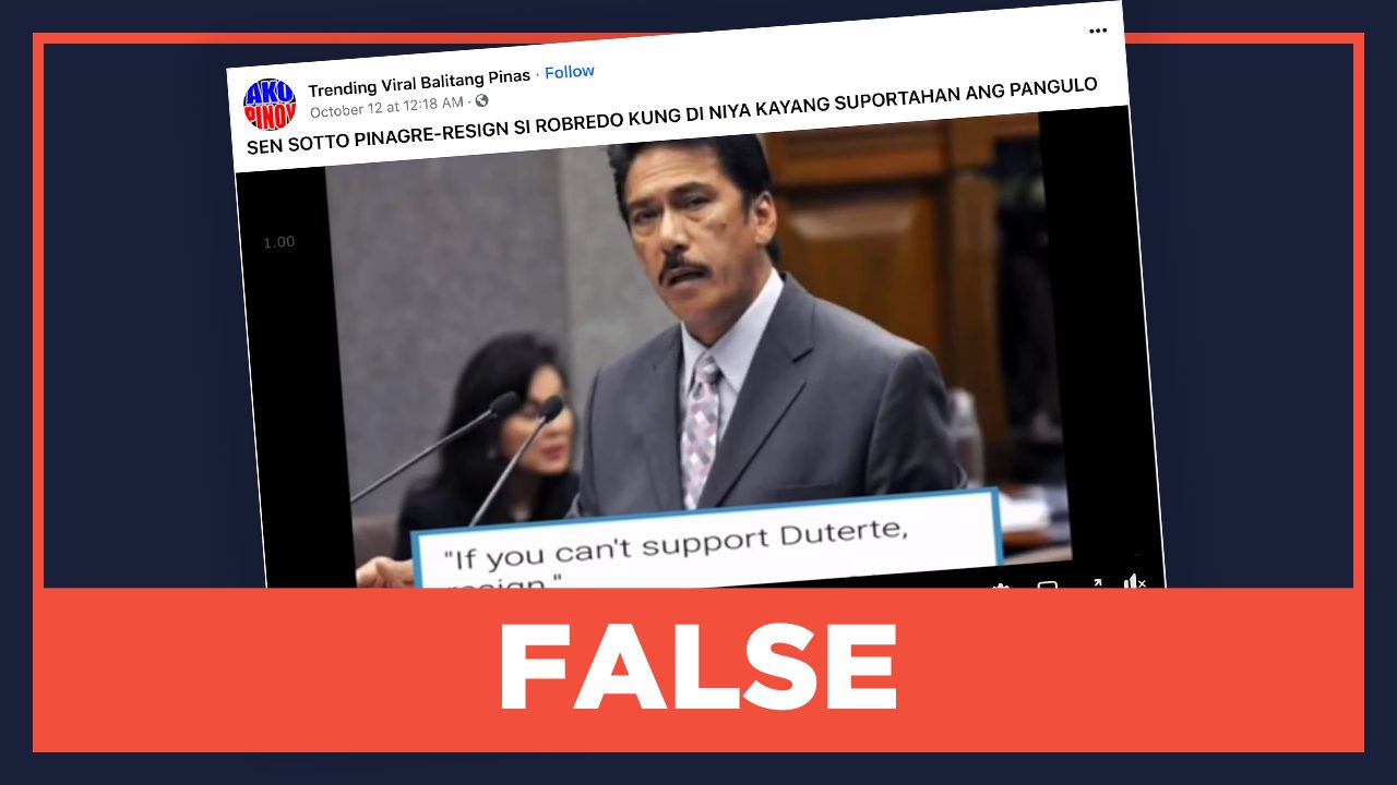 FALSE: Sotto asks Robredo, opposition senators to resign