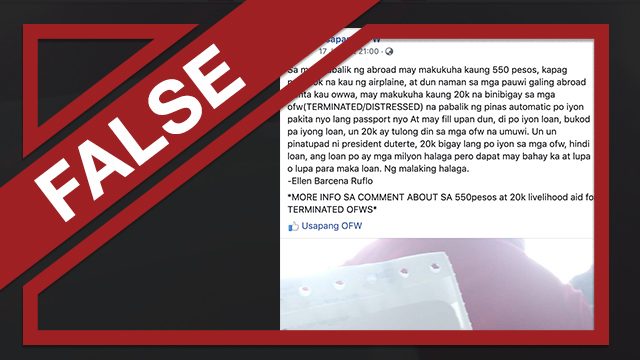 FALSE: OFWs ‘receive’ money upon leaving, returning to the Philippines