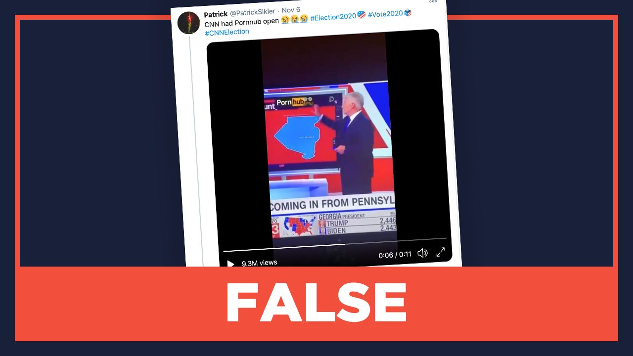 FALSE: Pornhub logo appears on CNN’s 2020 US election coverage
