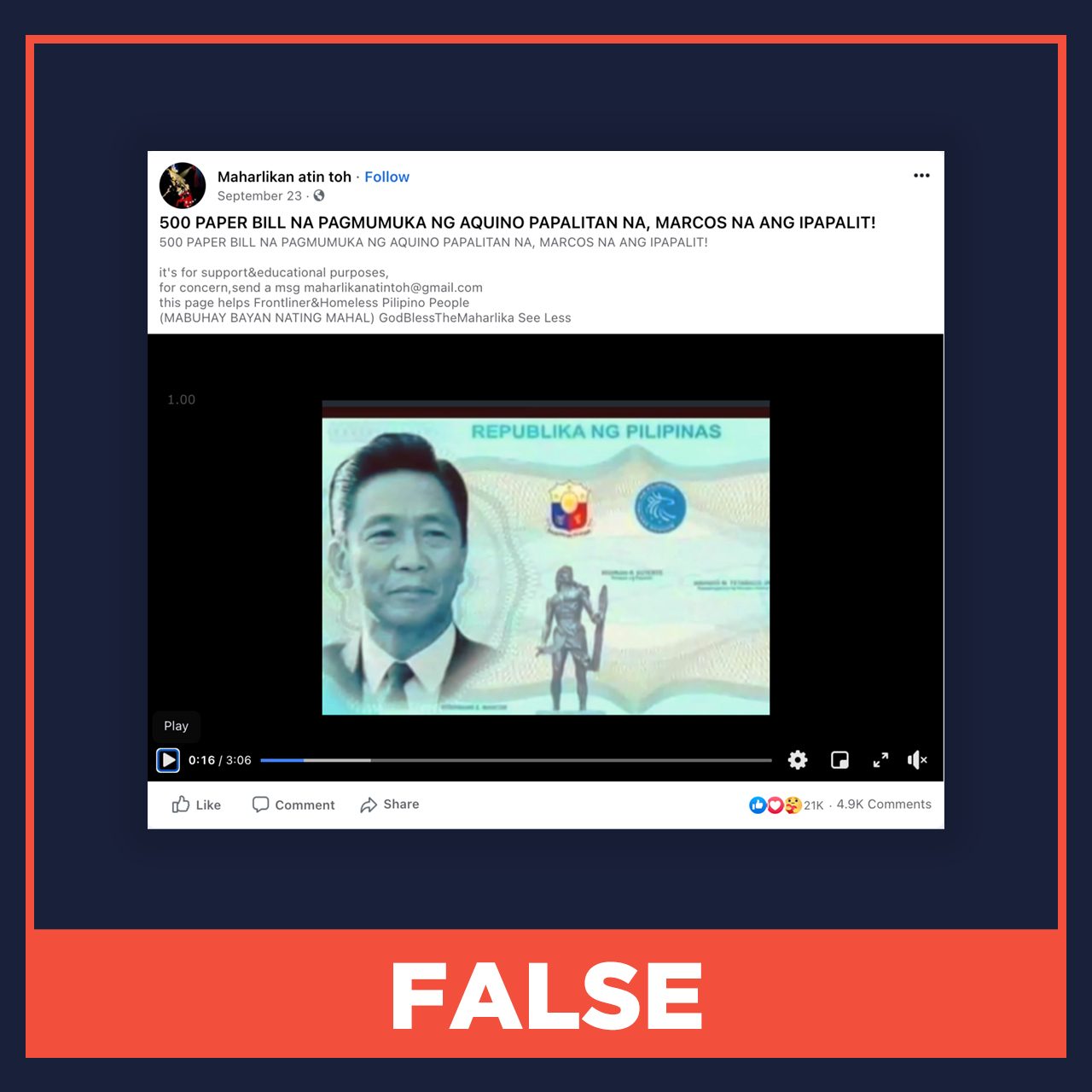 FALSE: Marcos to replace Aquinos on P500 bill