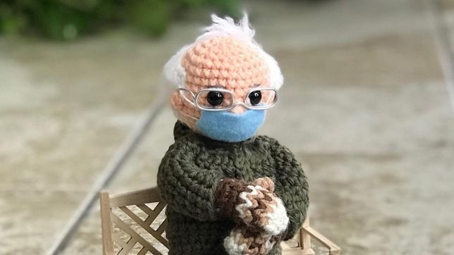 Crocheted doll of Bernie Sanders meme raises $40,000 for charity