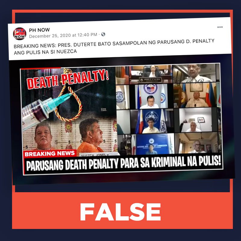 FALSE: Duterte orders death penalty for Nuezca