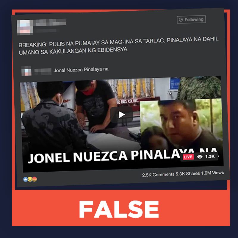 FALSE: Nuezca freed due to lack of evidence