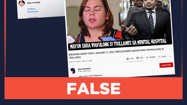 FALSE: Sara Duterte wants to lock up Trillanes in mental hospital