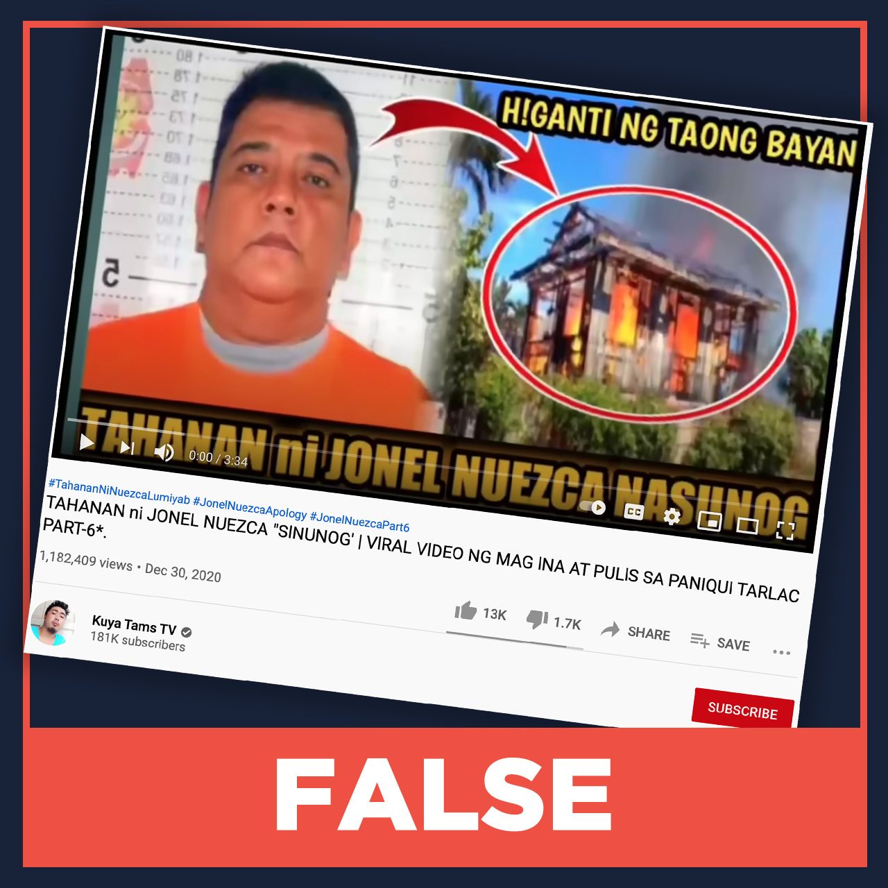 FALSE: Tarlac cop Nuezca’s house burned down by neighbors