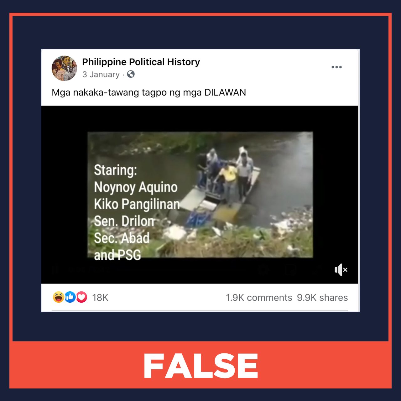 FALSE: Video shows former president Noynoy Aquino falling into creek