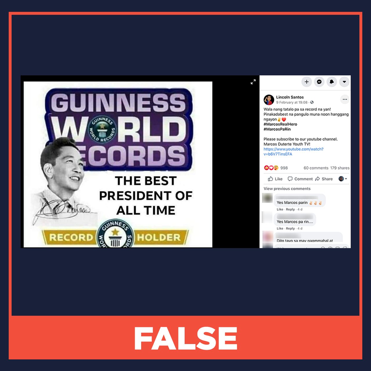 FALSE: Guinness World Records names Marcos best president of all time