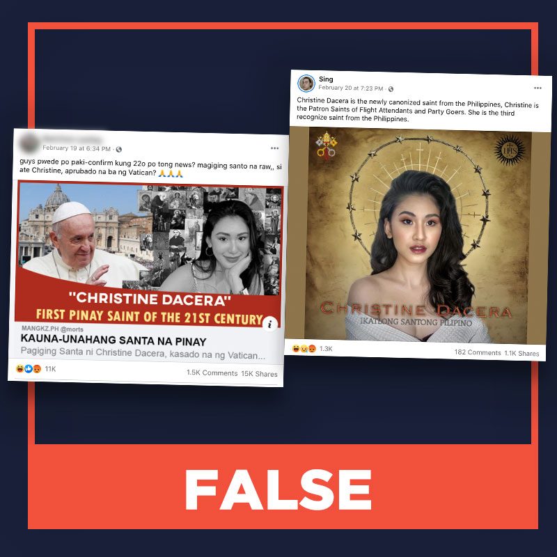 FALSE: Christine Dacera recognized as new Filipino saint