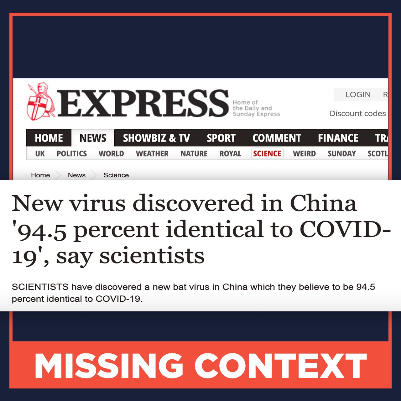 MISSING CONTEXT: Virus discovered in China nearly identical to COVID-19 – Daily Express UK