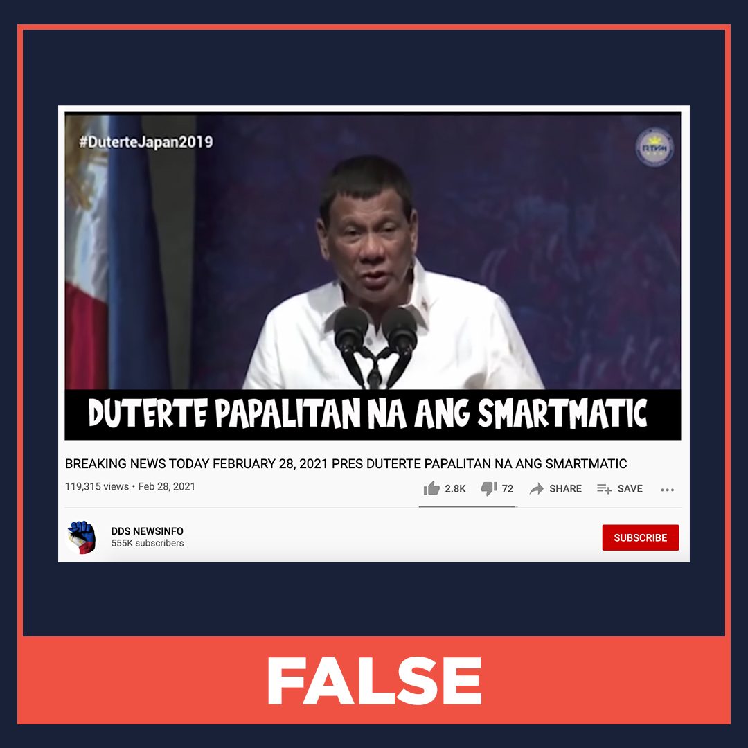 FALSE: Duterte orders Smartmatic to be replaced in February 2021