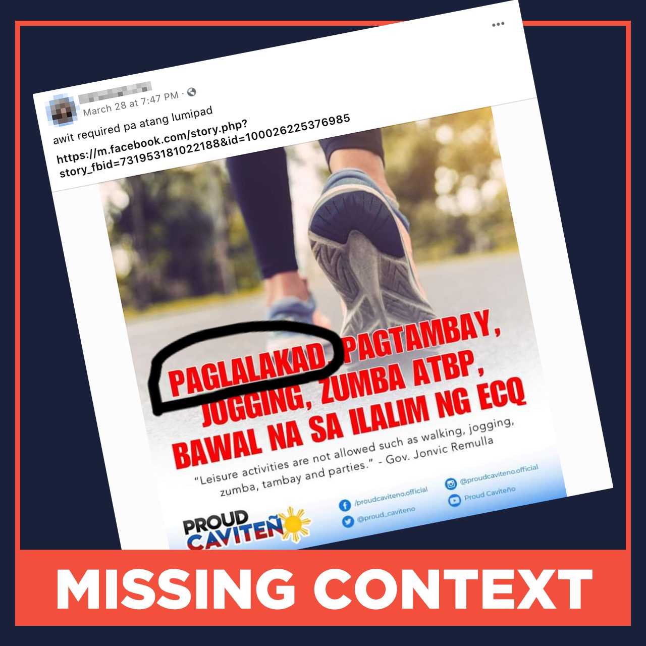MISSING CONTEXT: Walking not allowed under ECQ in Cavite