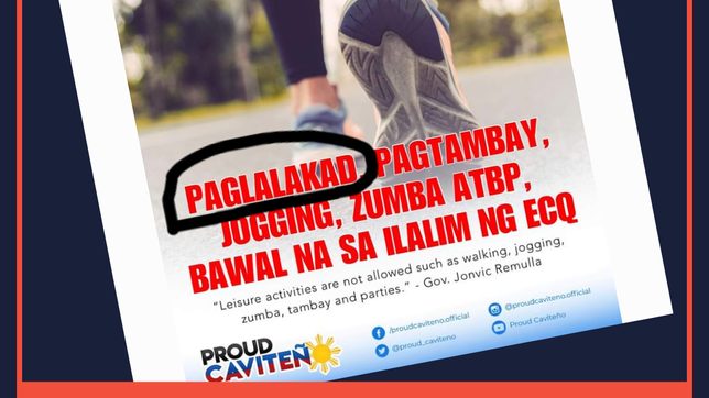 MISSING CONTEXT: Walking not allowed under ECQ in Cavite