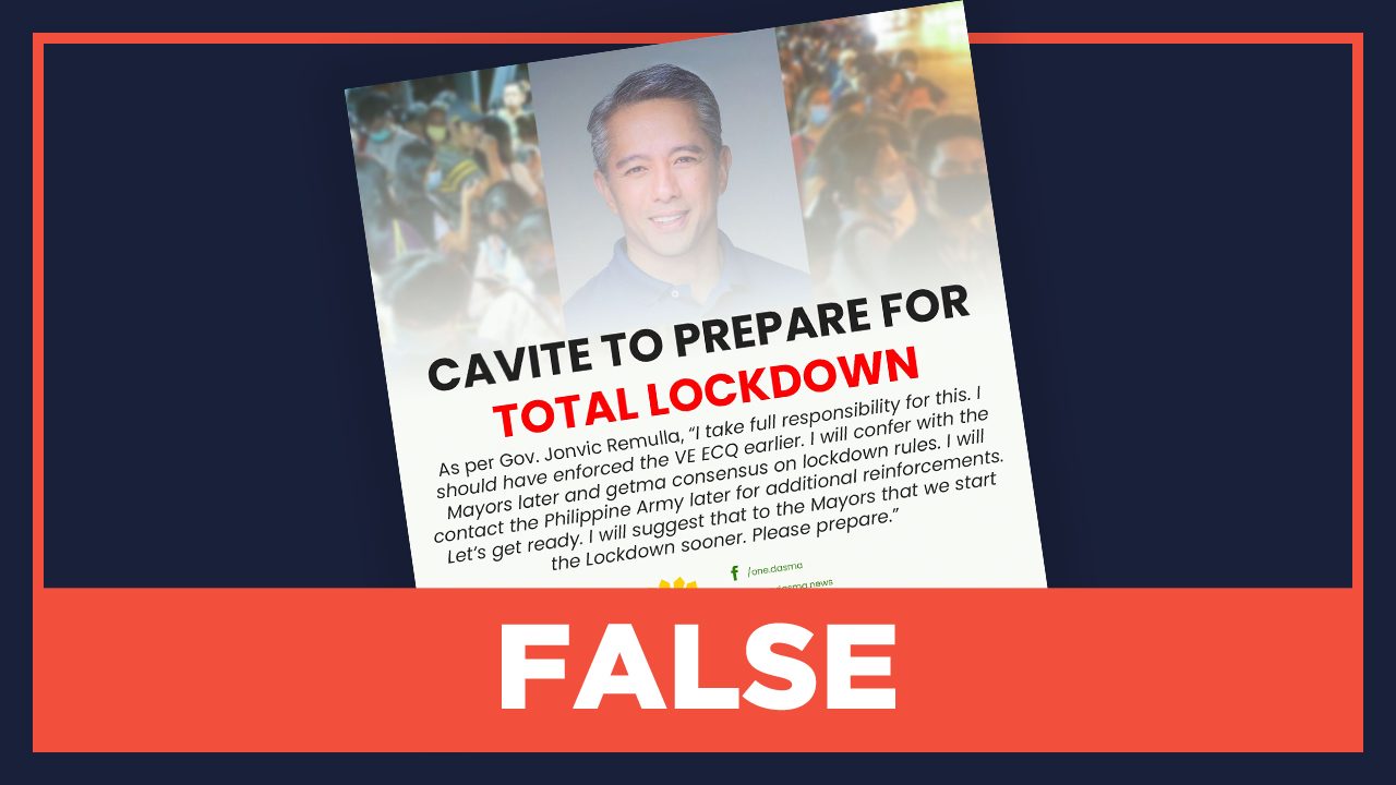 FALSE: Cavite prepares for province-wide ‘total lockdown’