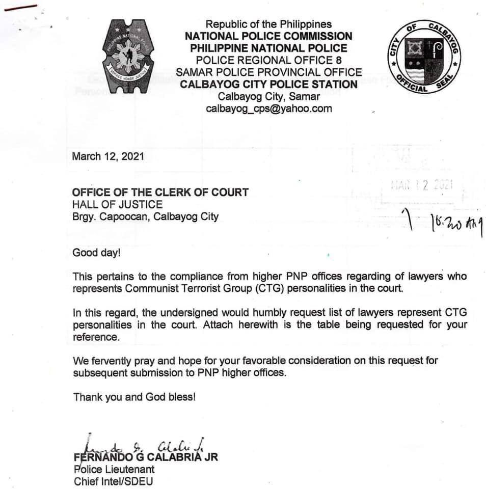 Calbayog police ask court for list of alleged communists’ lawyers
