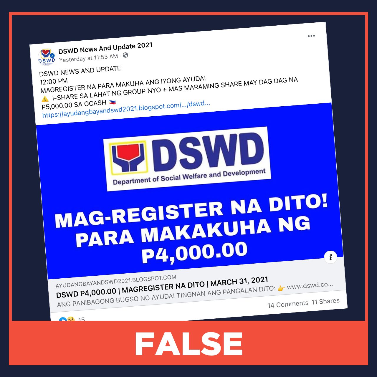 FALSE: Online registration for P4,000 pandemic aid from DSWD