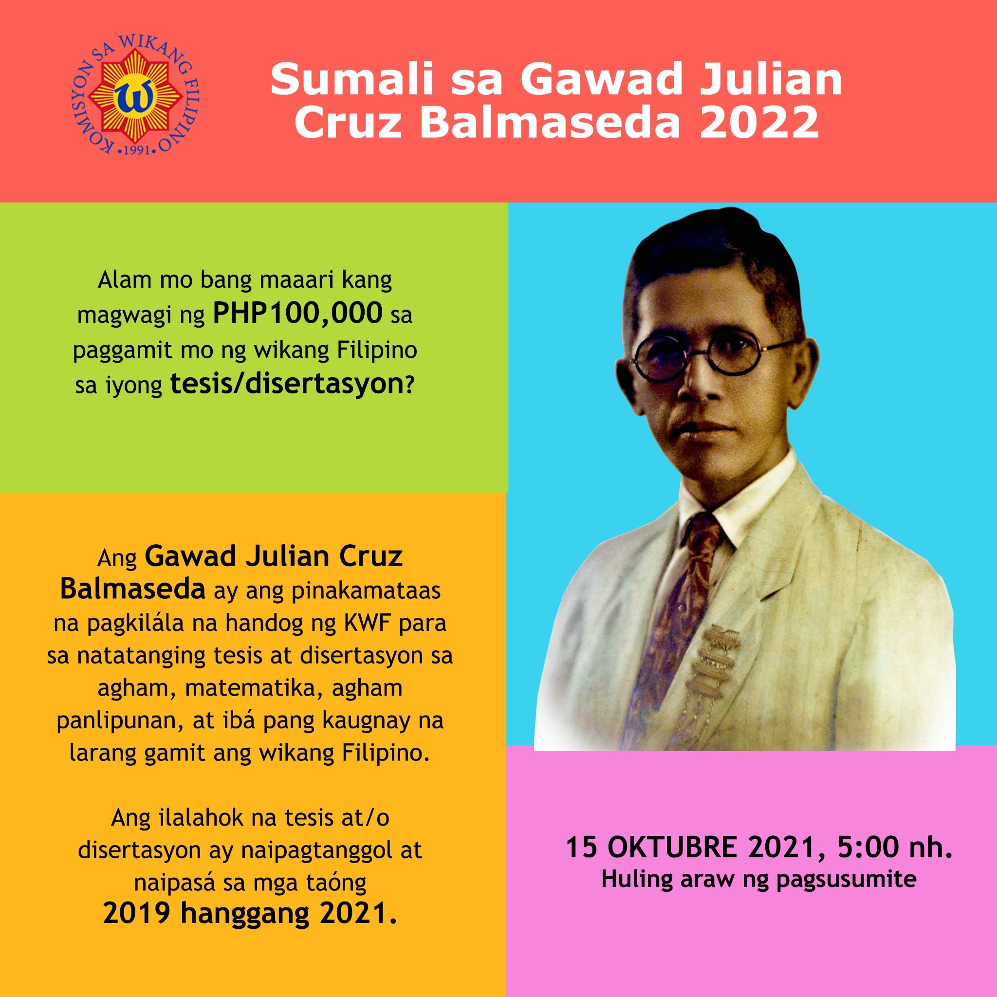 Sumali sa Gawad Julian Cruz Balmaseda 2022