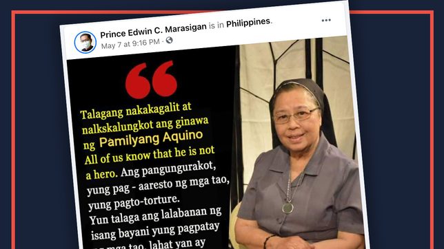 ALTERED PHOTO: Nun Mary John Mananzan says Aquinos corrupt, anti-heroes