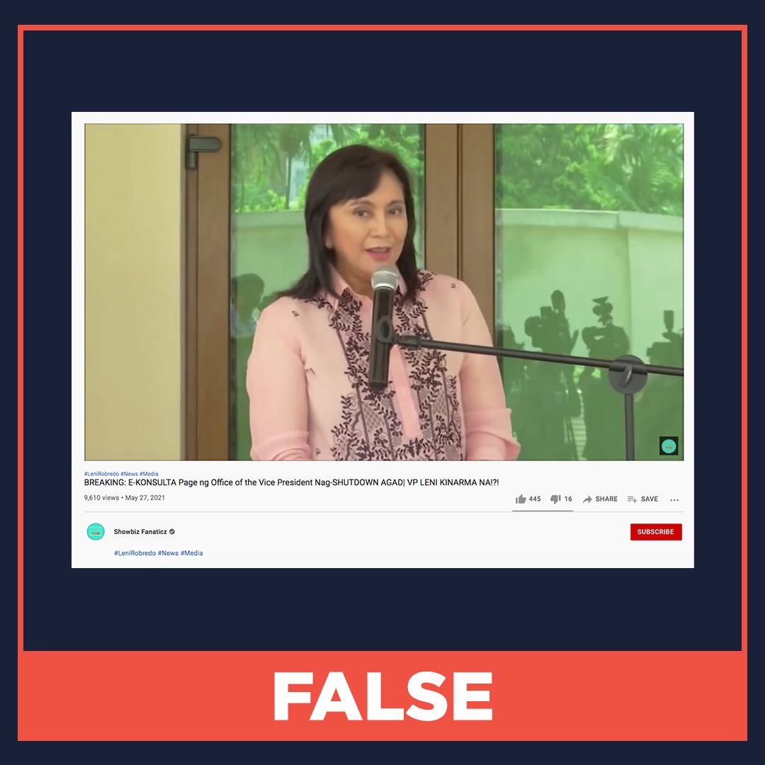 FALSE: Facebook page of OVP’s Bayanihan E-Konsulta shut down