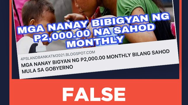 FALSE: Online registration for P2,000 monthly gov’t aid for mothers