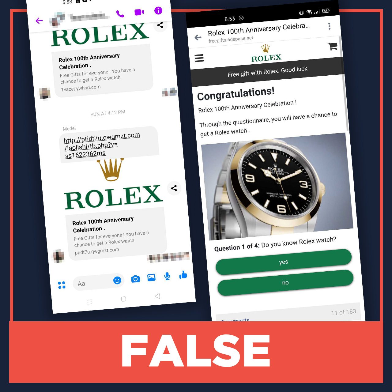 FALSE: Rolex gives away watches to celebrate 100th anniversary
