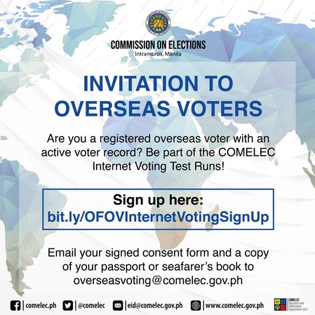 Comelec invites overseas voters to join internet voting test runs