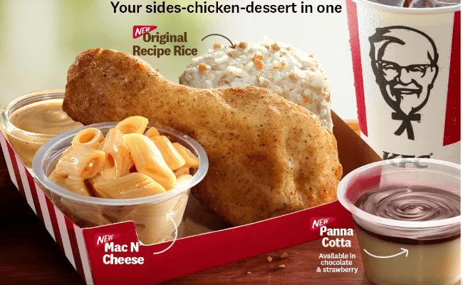 KFC offers new mac n’ cheese, chicken rice, panna cotta sides