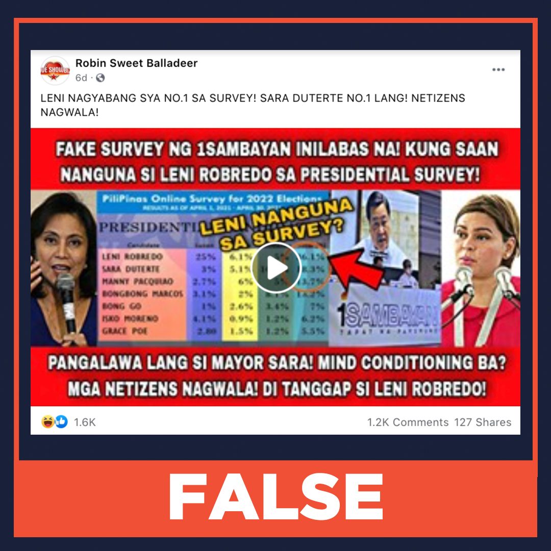 FALSE: 1Sambayan releases presidential survey with Robredo in the lead