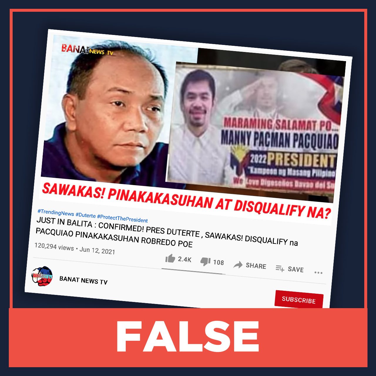 FALSE: Manny Pacquiao disqualified in 2022 elections
