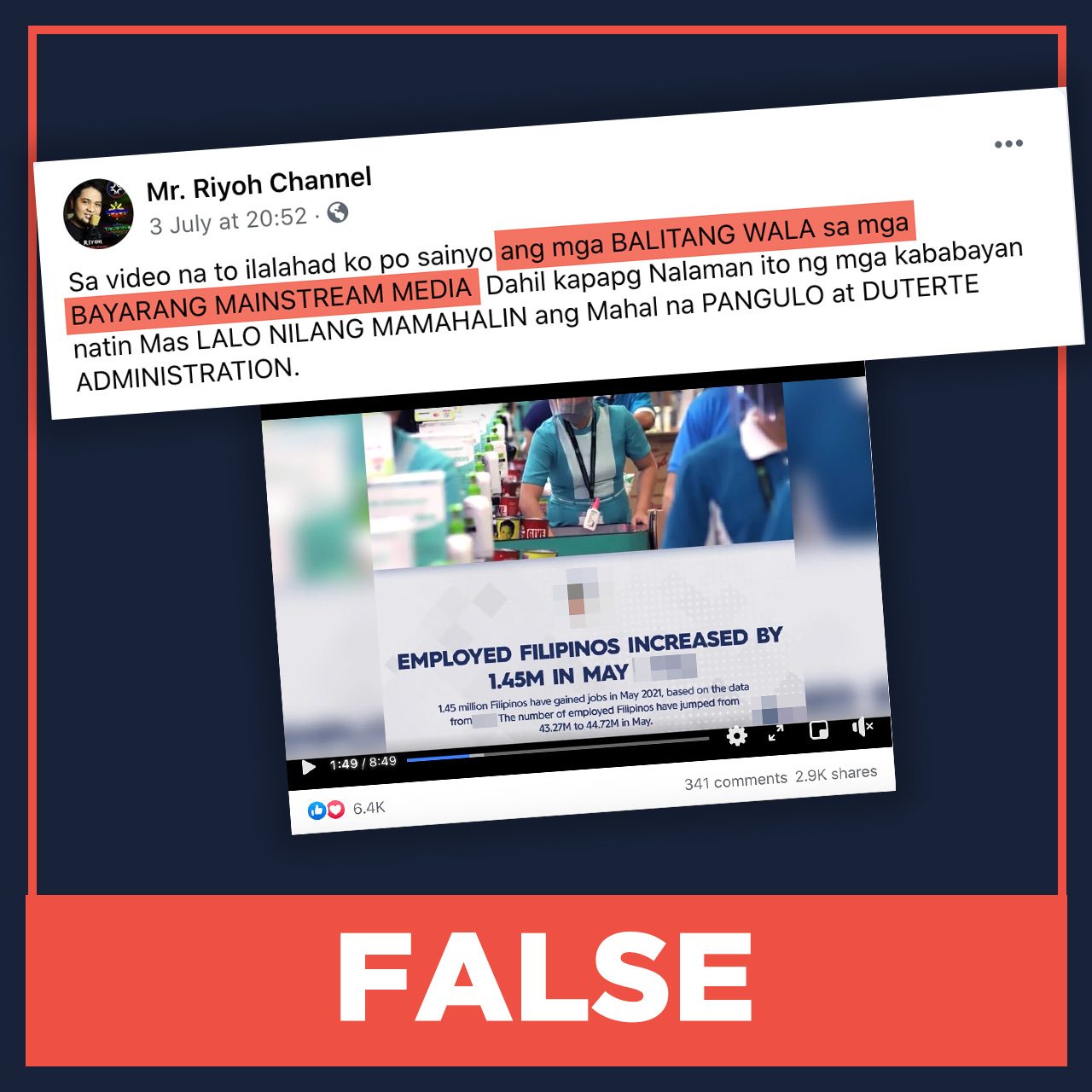 FALSE: Media did not report on increase of employed Filipinos in May 2021