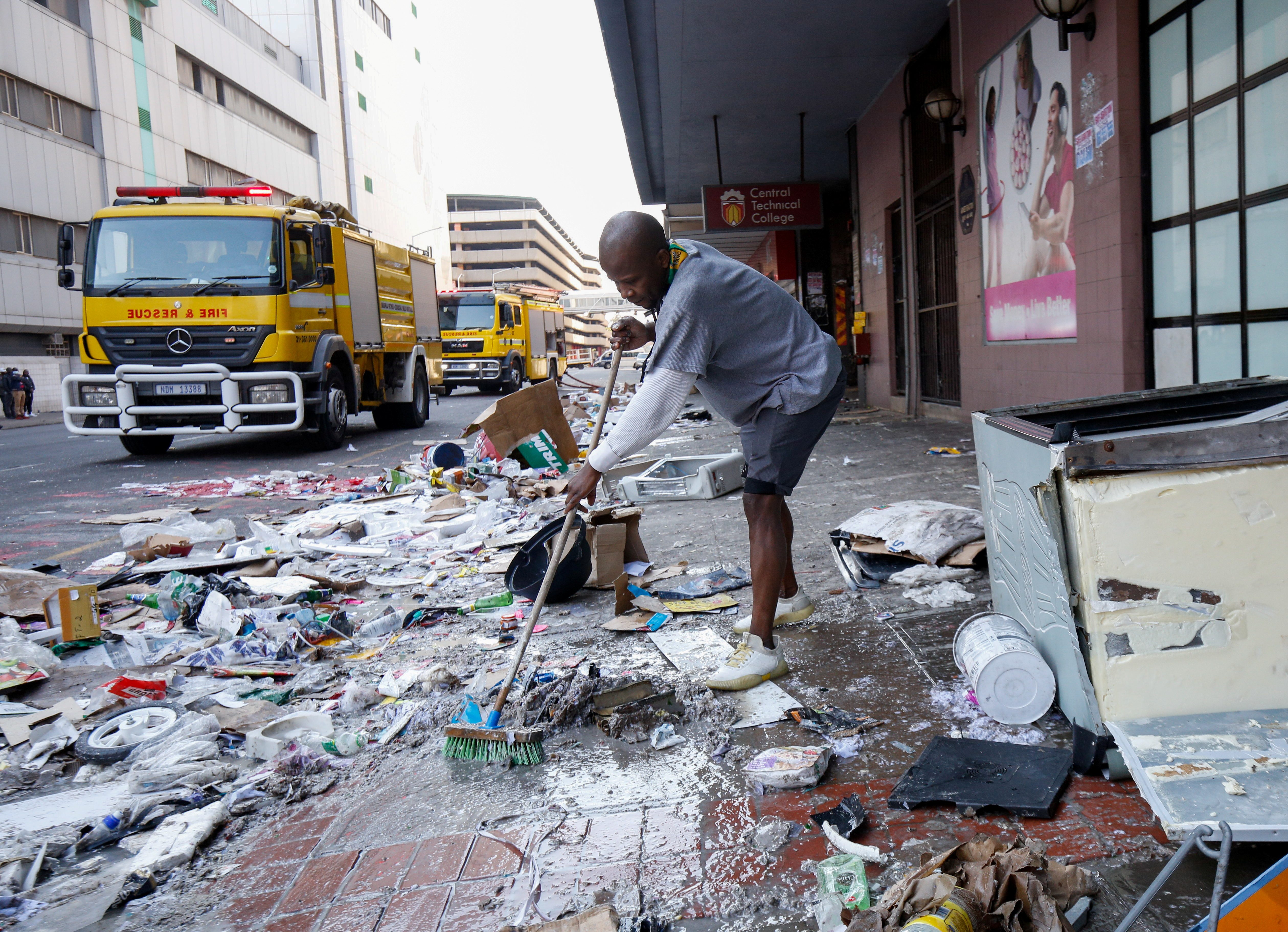 South African leader says calm has been restored to most places after riots