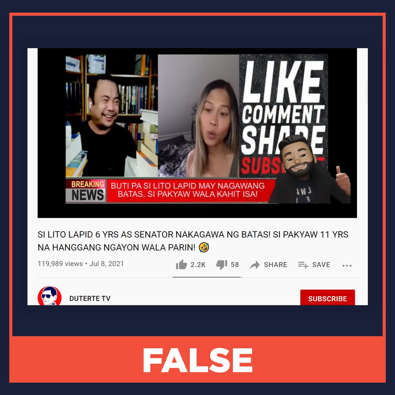 FALSE: Pacquiao did not pass any law in 11 years as legislator
