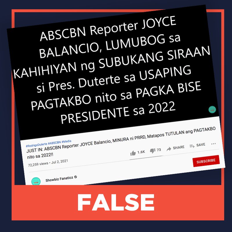 FALSE: ABS-CBN reporter opposed Duterte’s candidacy during press conference