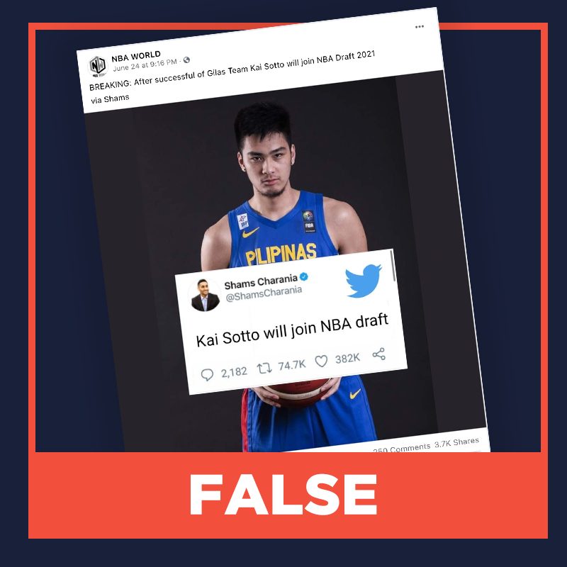 FALSE: Kai Sotto joining 2021 NBA Draft
