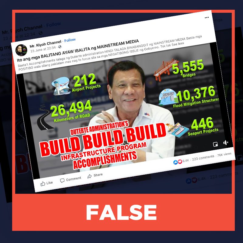 FALSE: Mainstream media did not report data on Build, Build, Build projects