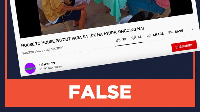FALSE: House-to-house distribution of P10,000 pandemic aid ongoing