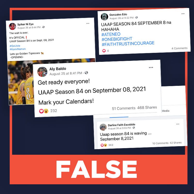 FALSE: UAAP Season 84 opens on September 8, 2021