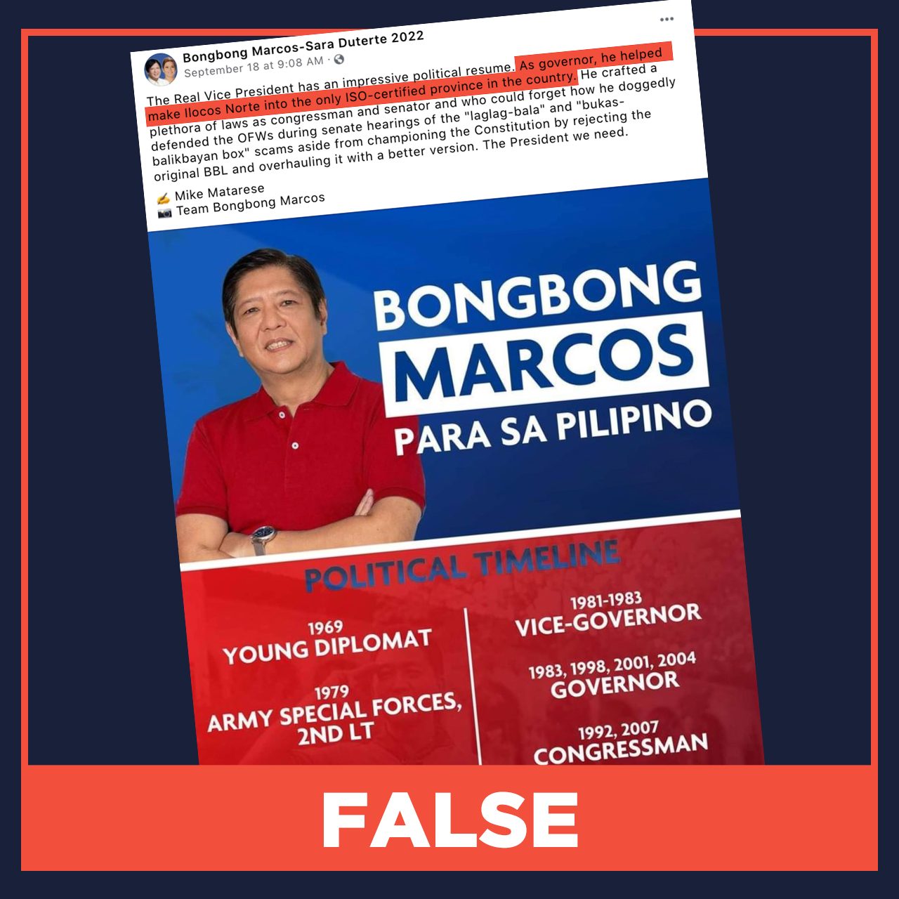 FALSE: Ilocos Norte the only province in the Philippines that got ISO-certified