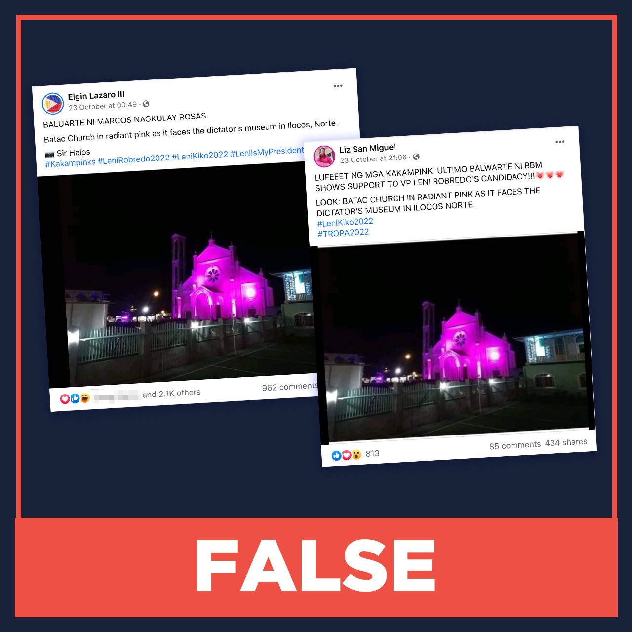 FALSE: Batac church puts up pink lights in support of Leni Robredo’s candidacy