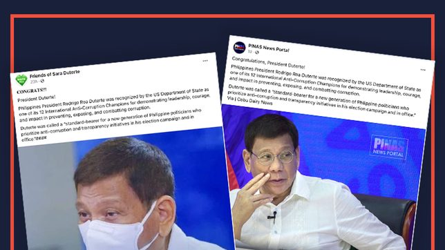 DILI TINUOD: Duterte giila sa US isip usa sa 12 ka kampyon batok sa korupsyon sa kalibotan